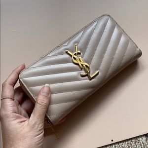 YSL blush chevron long zip wallet